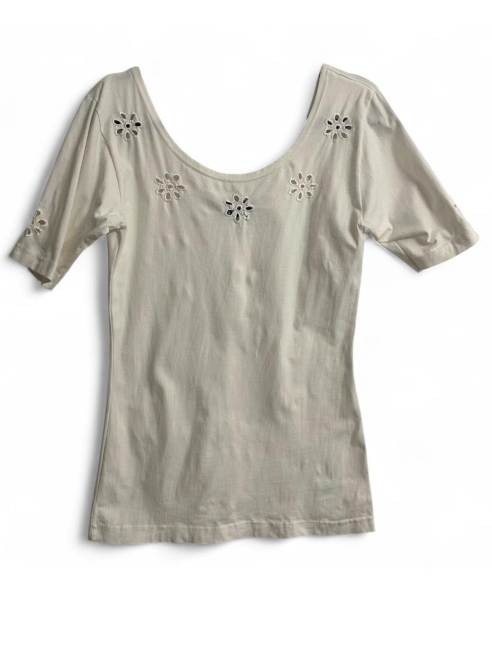 Y2K Fairycore Floral Eyelet Scoop Neck Top Coquette Vintage Top Medium